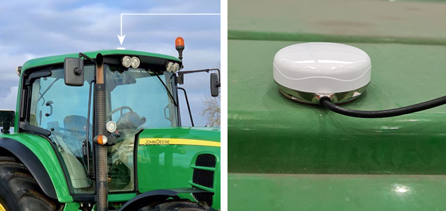 GPS receiver fitted to John Deere tractor for OPICO Air Seeder